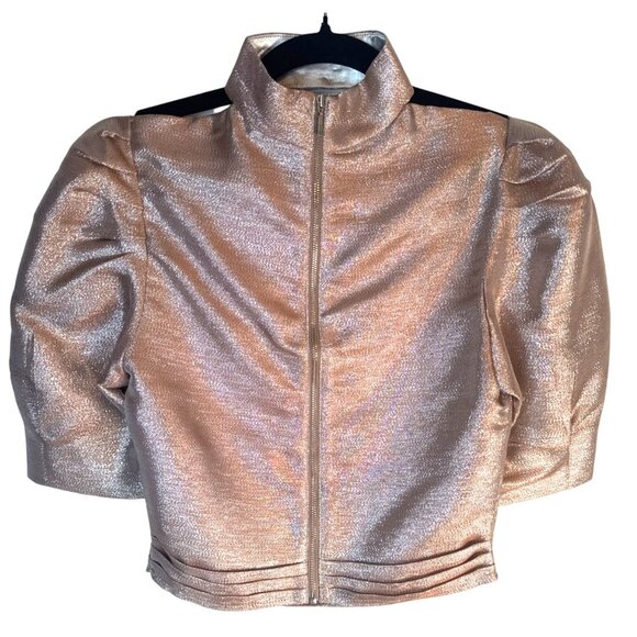 Choosy Bronze Metallic Size 0 Puff Sleeve Top Polyester Blend NWT - Picture 2 of 10